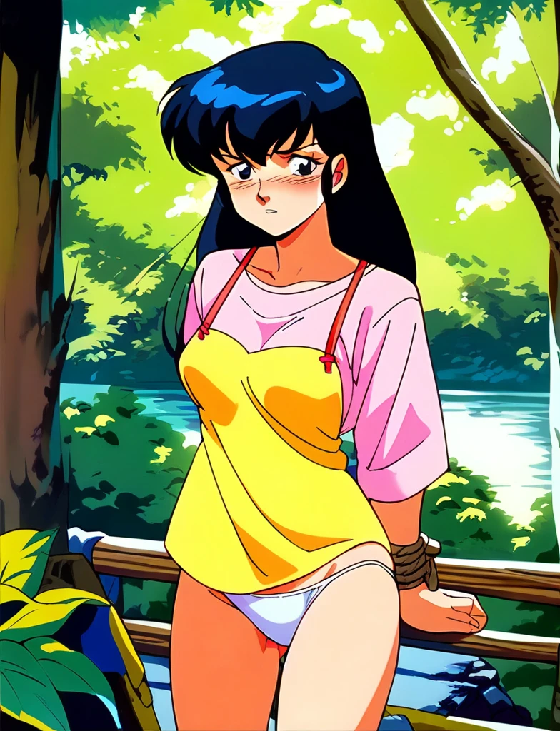 kyoko,score_9,score_8_upper,score_7_upper,sauce_anime,One girl,alone,Good、Panties、In underwear、Sad face、downpour、soaked、in the forest、stand、to be tied up、bondage、Bold Pose