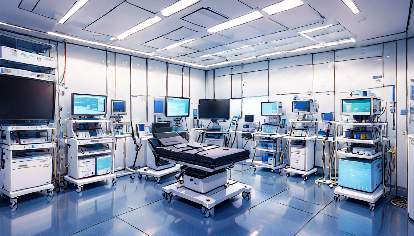 White and bright room。Future Science Lab。Institute of Science。Life Sciences。The results of scientific experiments are displayed on a giant monitor on the wall.。