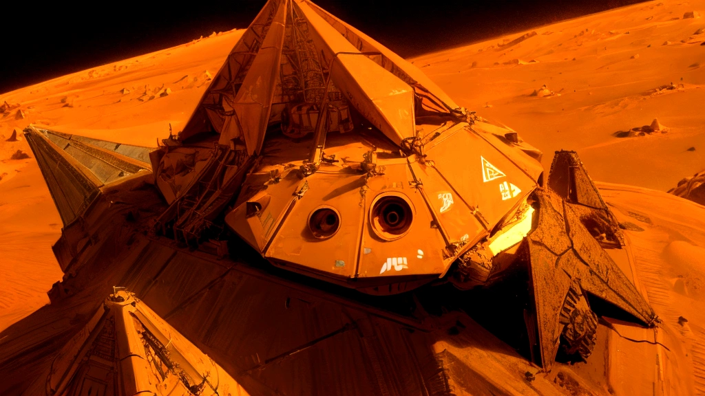 Mars base, Martian colony, On the orange surface of Mars,There is a transport vehicle，There is a robot car and a pyramid on the left.，There are many alien buildings in the middle of the picture，I hope to keep the original details，Realism，8K。