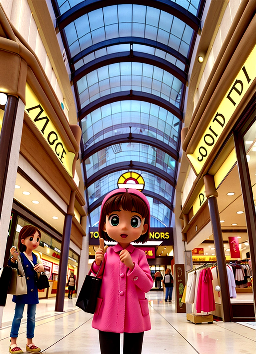 a shoping mall ,a girl see new clothes ,girl have 