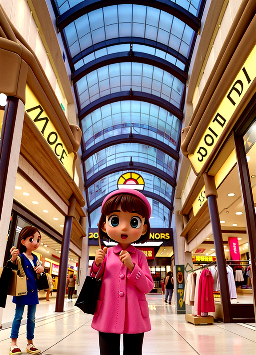 a shoping mall ,a girl see new clothes ,girl have 