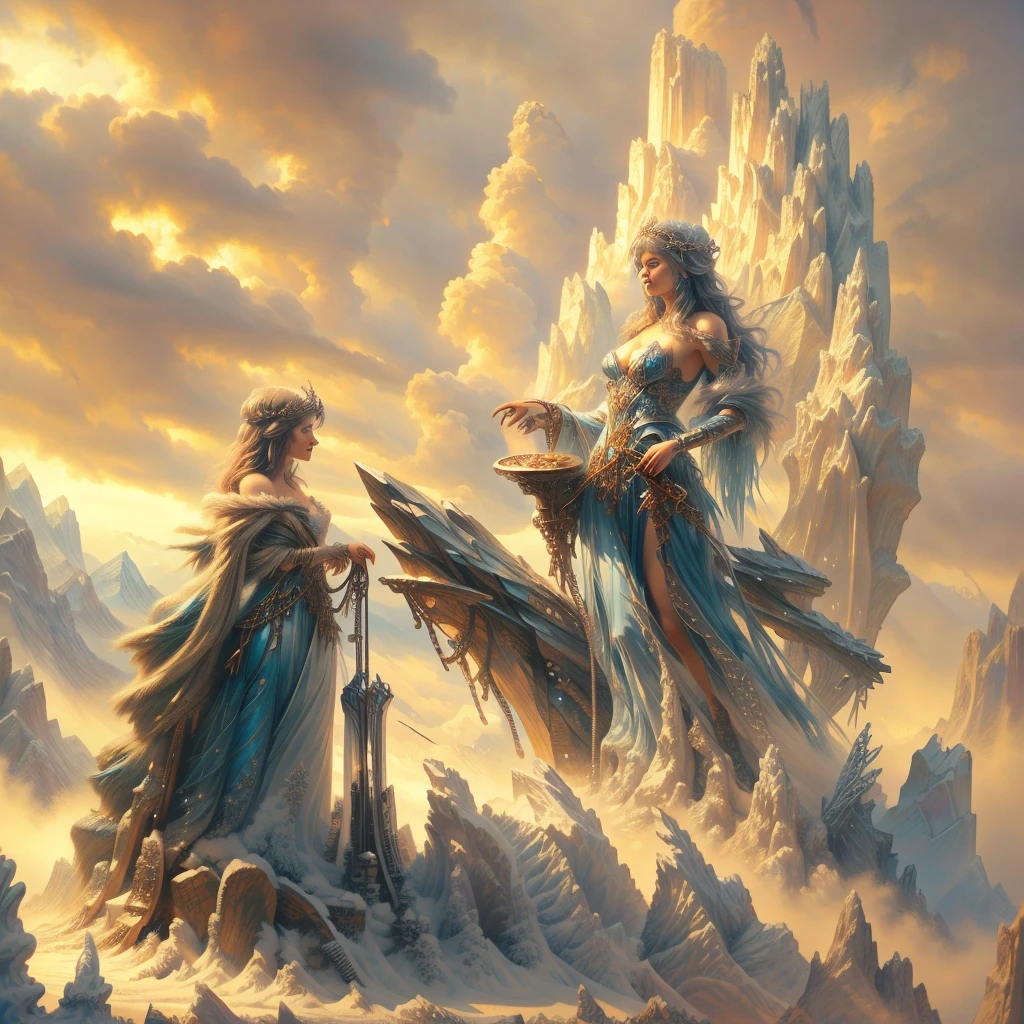 Girl in blue dress, Fantasy art style, Cool charm，one person, 8k high quality detailed art, goddess of winter, digital fantasy art ), Beautiful digital artwork, 4k fantasy art, Detailed fantasy art, Detailed fantasy digital art, Winter Princess, highly Detailed fantasy art, 4k highly detailed digital art，whole body，Video，overall，Snow，whole body的画面，Realism