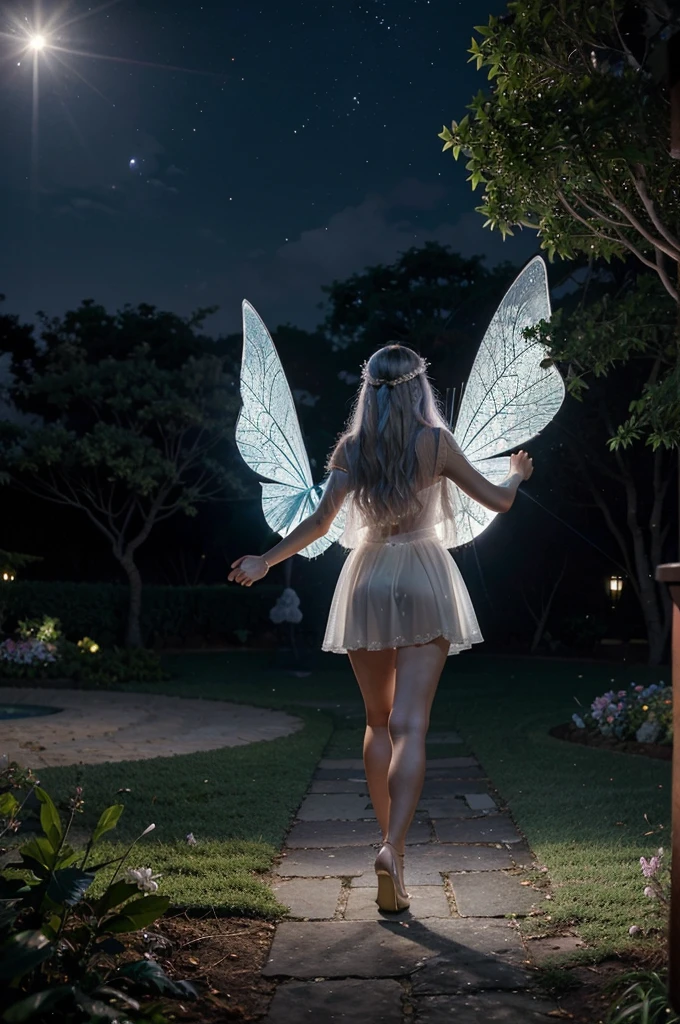 alta qualidade, 8k ultra hd |, jardim encantado ao luar, In the heart of the garden stands a beautiful and graceful fairy figure, adornado em delicado, roupas fluidas que brilham com a luz das estrelas, Her wings glow with moonbeams as she spreads a sense of wonder and tranquility, Entre em um reino de encantamento com esta hipnotizante obra de arte digital, The scene unfolds in a moonlit garden full of ethereal beauty, Flores lunares brilhantes e vagalumes luminescentes criam um brilho sobrenatural, Casting a magical ambiance over the scene, The color palette is a delicate mix of cool blues and soft pastels, por yukisakura, altamente detalhado,