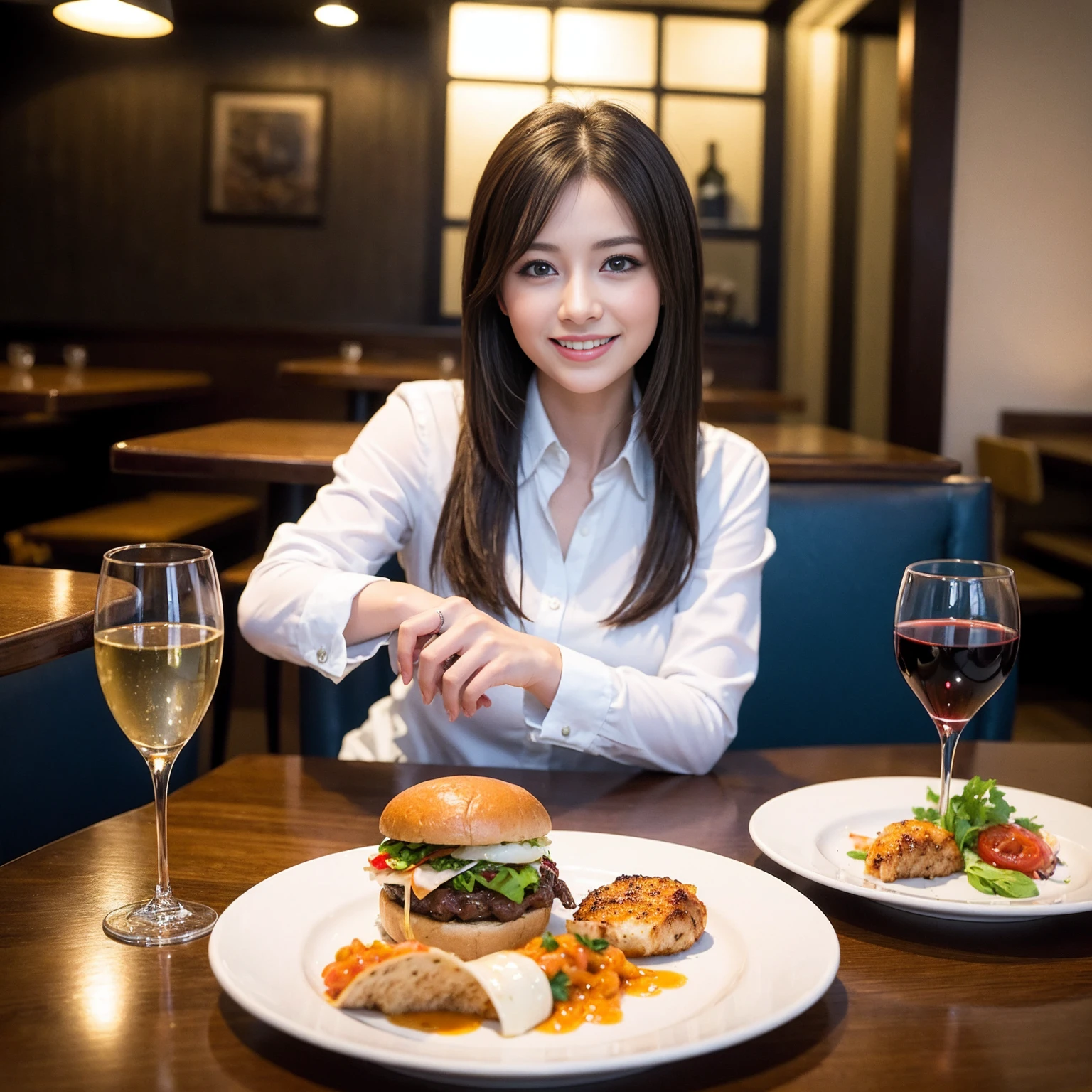 ((Highest quality、8K、masterpiece:1.3))、Yuuko Araki、slimカップル、Pink rubber、modelカップル、(Realistic, Intricate details:1.2), full-course dinner、Wine Party、Amazing view of the sunset sky and clouds、A bright smile、The wonderfulness of smile、Bright image、The beauty of wine, Beautiful Face, blue eyes, The light shines on your face, Blushing, short hair,Bright Face、 (Age 37), 39 years old, red wine 、Appetizers、Italian food、Wine bottle、Champagne、sparkling wine、Two beauties、Brown Hair、Shortcuts、Long sleeve shirt、dress、Beautiful woman 1, (slimな顔), (The body is slim), (Brown Hair), (Shortcuts), cheeks turn a little red,Attractive beauty、restaurant, In a prominent place (From the waist up) Nova Frog Style, actress, model, Upper Body, White wine, slim, wine glass, 中央に置かれたwine glass, smile, (smile: 1.15), Beautiful fine grain, Depth f/2,saturation, High Contrast, Strong light and shadow,Moist Body:1.5、3D texture、Delicate eyes、Brown Hair、The hair is very shiny、