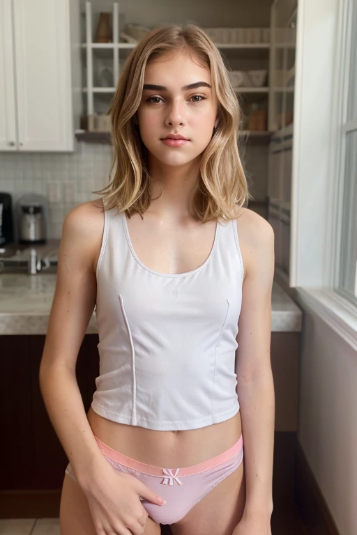 RAW photo of clajame, face portrait, 8k, beautiful in a low cut tank top and cotton panties