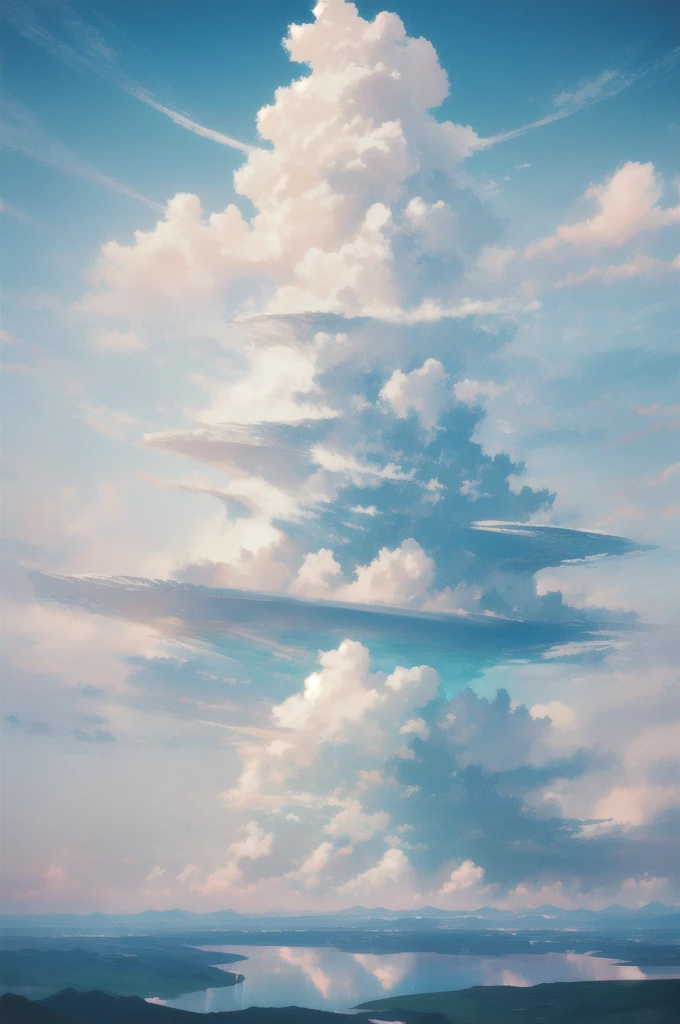 Gently illustration, Soft atmosphere, Pastel colored pencil illustrations, Surreal, meticulously made, Ultra-high quality, Ultra Detailed, landscape, Sky, cloud,Sky, architecture, Sky Palace Castle,Looming,极好的landscape, Magnificent views, 在cloud端,Solitary,Sky Island,Floating island in the air