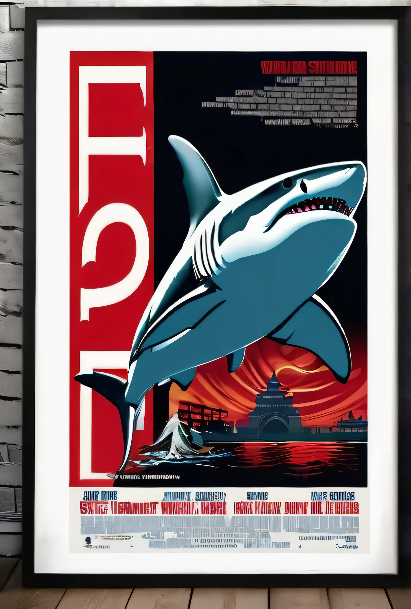 cinematic ligh《Great white shark》poster for, title, and credits, A high resolution, Ultra-detailed, Vivid colors, Dramatic lighting, Realistic, sportrait, Bokeh, Cinematic, CreativeDesign, Intense atmosphere, Dark background, suspenseful, shadowy figures, Melancholy tone, Outstanding typography, Artistic composition, Dynamic angles, Contrasting colors, Depth of field, striking visual effects, Strong emotions, Haunting images, captivating visuals, Atmospheric settings, theatrical, mystical ambiance, delicate craftsmanship, Real Persono, intriguing narrative, Professional artwork, Engaging storyline, mystical expressions, Cinematic style, Thought-provoking symbolism, Engaging poster design, Iconic visuals, Execute smartly, Visually stunning, Visual appeal, attention-grabbing, memorable, Reminiscent of classic movie posters