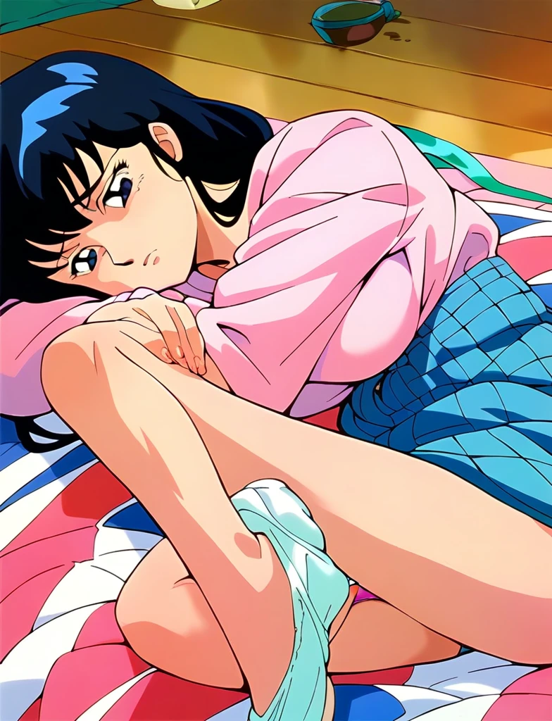 Kyoko,score_9,score_8_superior,score_7_superior,sauce_anime,One girl,alone,ステージsuperior、Exposure to lighting、Yukata、Spread your legs,Dew panties,Lying down,Sad face,:d,arms_behind_return,