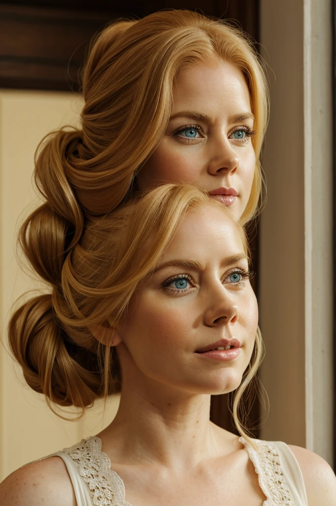 Portrait of beautiful blonde girl identical to Amy Adams with hair up