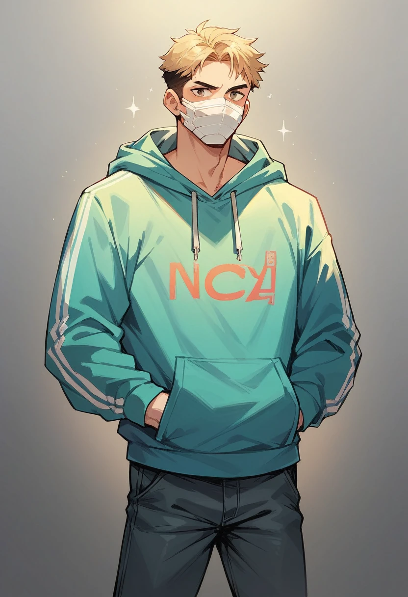 boy with neon hoodie masks hands in pocket 
