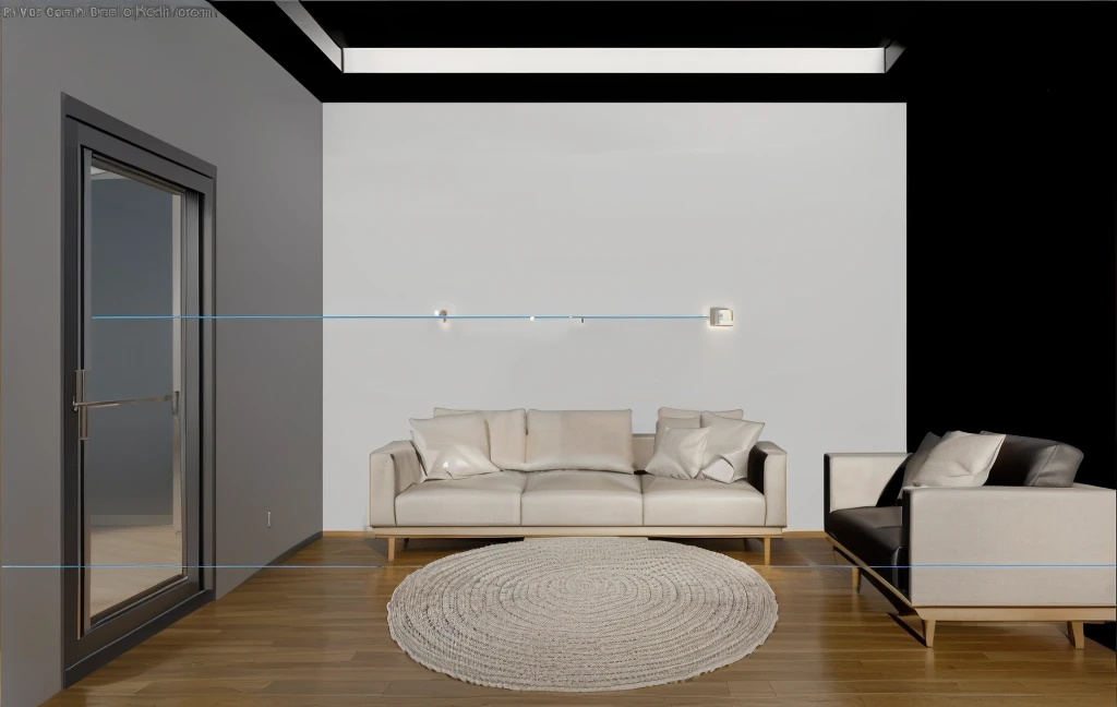 a view of'a living room with a sofa, chaise, and a rug, photography of'an iOS 3D room, 3D rendering, final 3D rendering, final 3D rendering, rendering lighting, production volume rendering, 3d render view, 3D rendering très réaliste, single ceiling, scene rendering, Unreal 3D rendering, specular lighting, make true