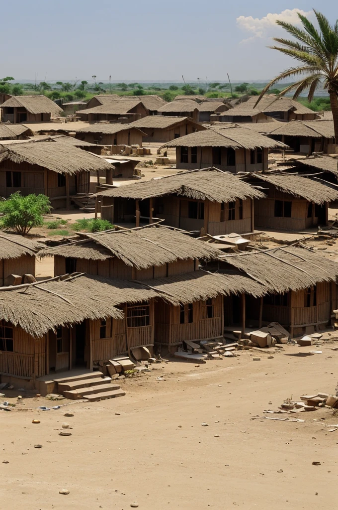 ((Best Quality)), ((Masterpiece)), (detailed), Scrap plane bombs poor African village