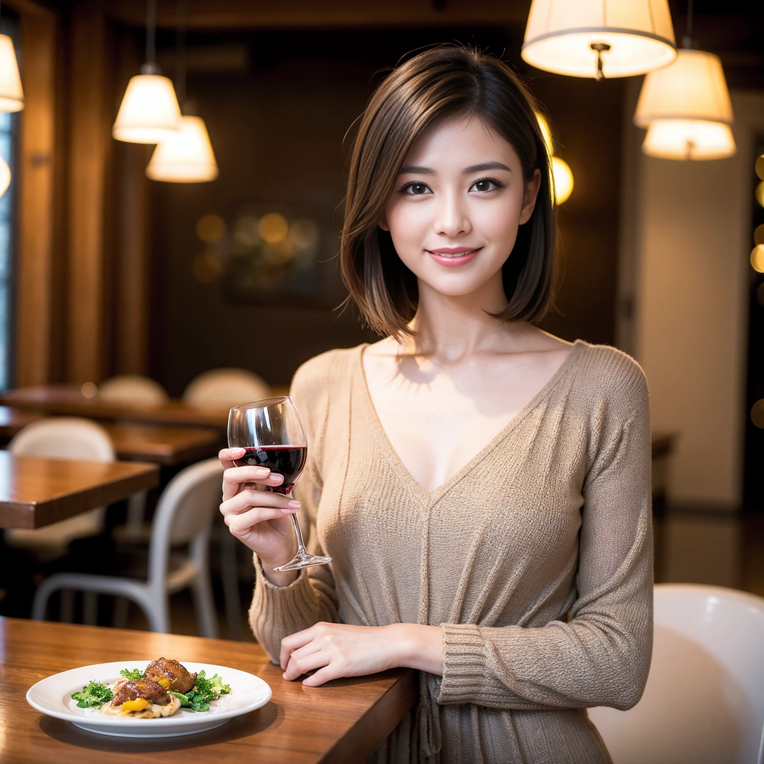 ((Highest quality、8K、masterpiece:1.3))、slimカップル、modelカップル、(Realistic, Intricate details:1.2), full-course dinner、Wine Party、Amazing view of the sunset sky and clouds、A bright smile、The wonderfulness of smile、Bright image、The beauty of wine, Beautiful Face, blue eyes, The light shines on your face, Blushing, short hair,Bright Face、 (Age 37), 39 years old, red wine 、Appetizers、Italian food、Wine bottle、Champagne、sparkling wine、Two beauties、Brown Hair、Shortcuts、Long sleeve shirt、dress、Beautiful woman 1, (slimな顔), (The body is slim), (Brown Hair), (Shortcuts), cheeks turn a little red,Attractive beauty、restaurant, In a prominent place (From the waist up) Nova Frog Style, actress, model, Upper Body, White wine, slim, wine glass, 中央に置かれたwine glass, smile, (smile: 1.15), Beautiful fine grain, Depth f/2,saturation, High Contrast, Strong light and shadow,Moist Body:1.5、3D texture、Delicate eyes、Brown Hair、The hair is very shiny、