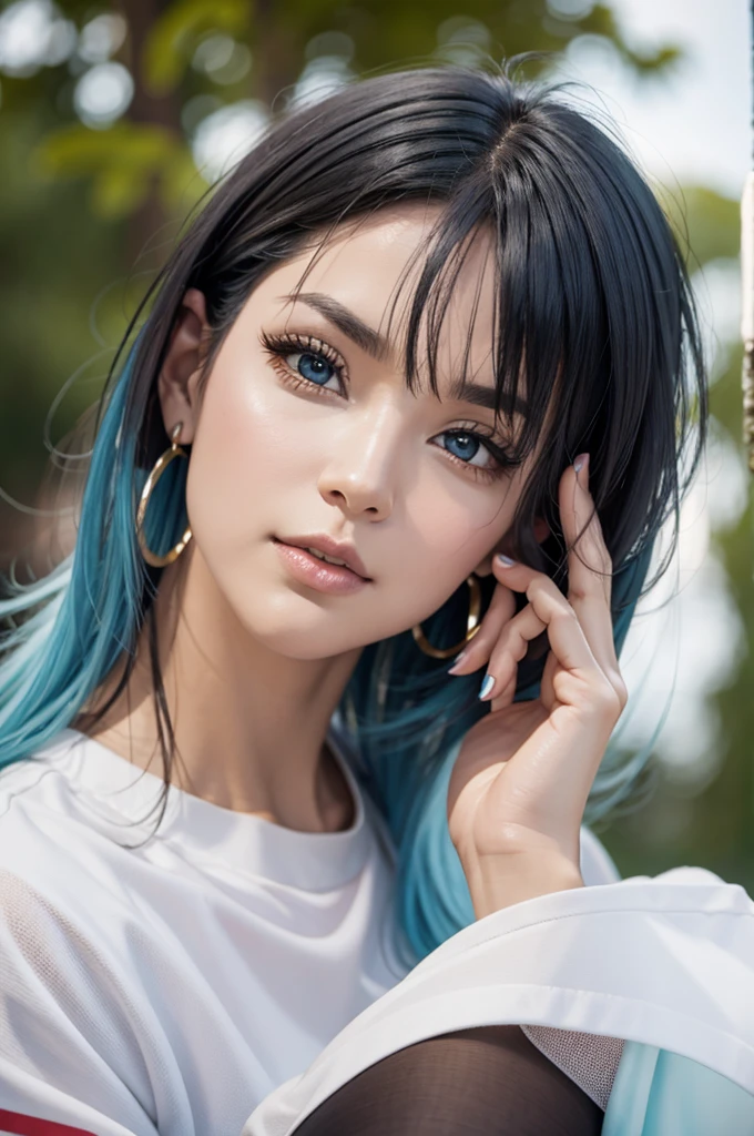 masterpiece, Highest quality, High resolution, Dragon Ball, Bull Pony, Aqua Hair,short hair、 Black Bunny Girl、Blue tights、Black rabbit earrings、Please show me your whole body from head to toe、Pig walking