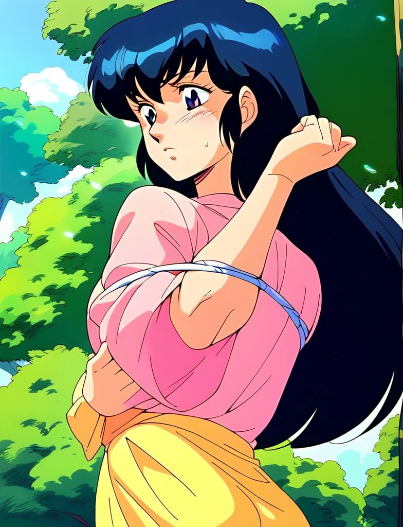 kyoko,score_9,score_8_upper,score_7_upper,sauce_anime,One girl,alone,Good、pubic hair、In underwear、Sad face、downpour、soaked、in the forest、stand、to be tied up、bondage、Bold Pose、pubic hair、