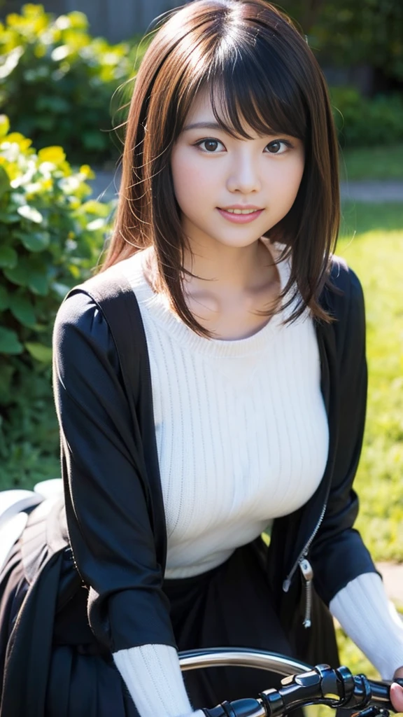 Close-up of a cute Japanese girl riding a motorcycle,