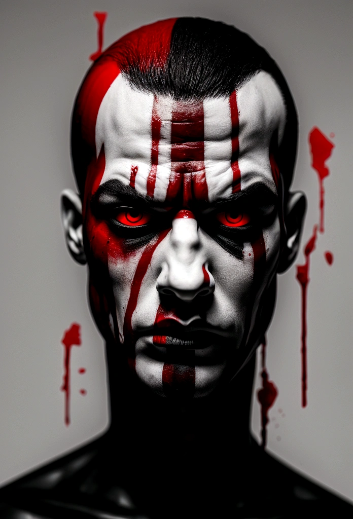 blood face, black stripes, male, black side, abstract