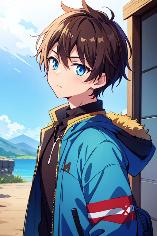 anime - illustration of a 16-year-old boy with brown hair and blue eyes