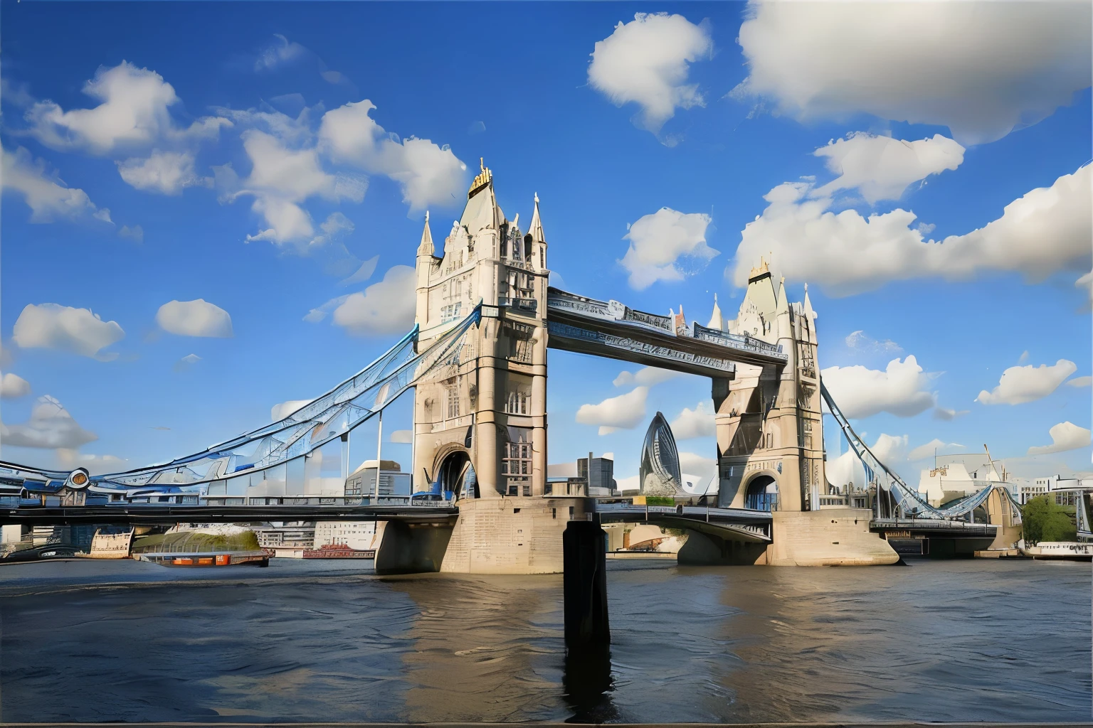 arafed bridge over the water with a clock tower in the background, tower bridge, London, elegant bridges between towers, soaring towers and bridges, the fabulous city of London, Beautiful high resolution, London architecture, Thames, Thames, bridge, in London, Imposition, ( Visually stunning, Amazing, tall bridge with city on top, London south bank