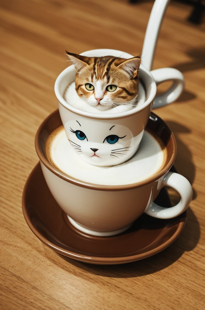 cartoon line logo cat in coffee cup