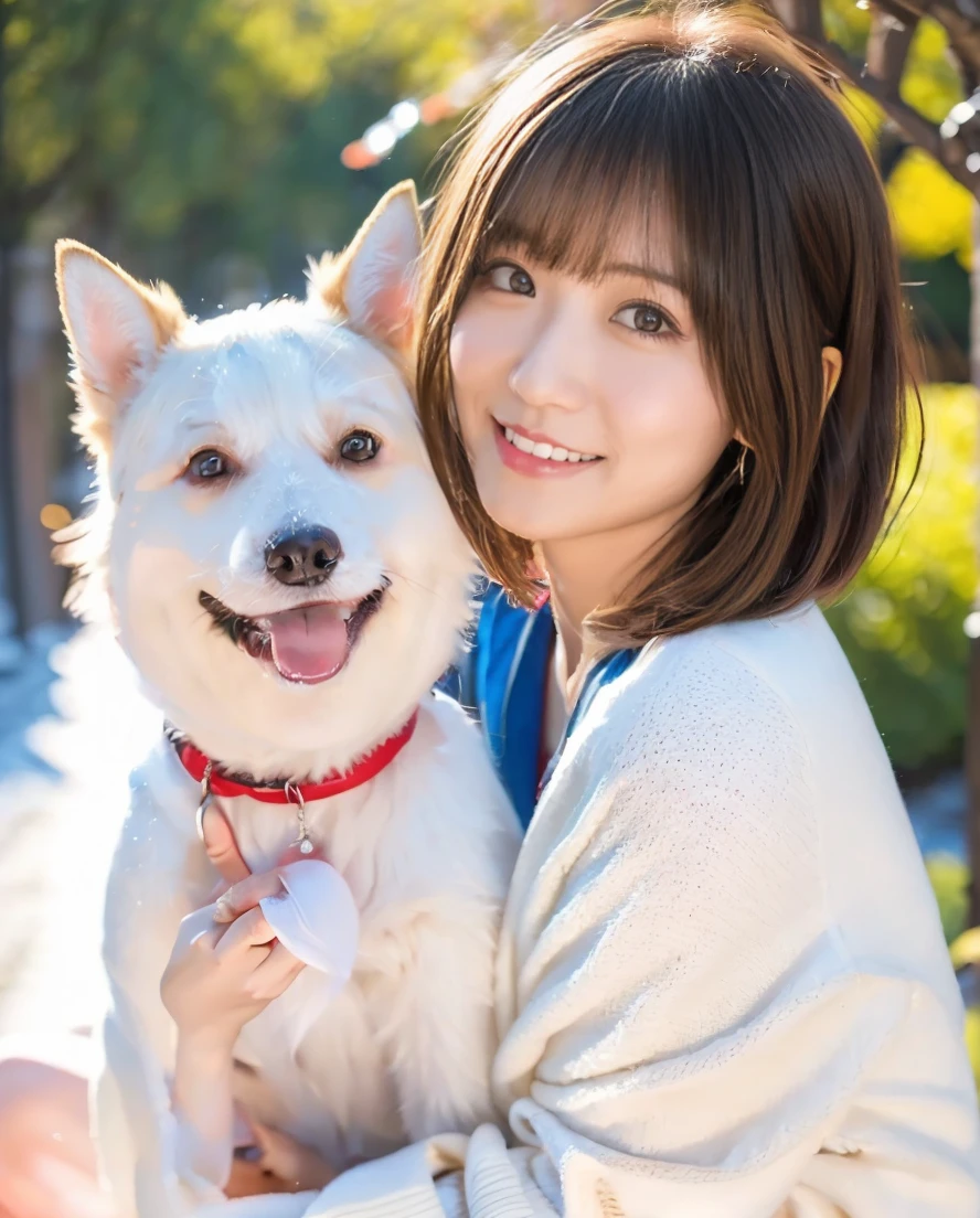 Super delicate dog expression、Being with a dog、A girl and a dog warming themselves by a bonfire、Lens flare、Hair blowing in the wind、Medium Short Hair、、Expressing the whiteness of one&#39;s breath、Photo from the waist up、Night city illumination shot、Cowgirl Shot、Fur coat、豪華なグレーのミンクのFur coat、Wear fine leather boots、Luxury Bags、Inner turtleneck、Silver necklace and small silver earrings Millionaire style:1.4））、Full body photo、smile、 Caustics、Highly detailed photos、Very beautiful woman 、Ample breasts、No makeup、(8K、RAW Photos、Highest quality、masterpiece:1.2)、(Realistic、Realistic)、1 Girl、((Medium Short Hair、Midwinter、Cold region Snow falling、The wind is blowing、Fluttering Hair、Blur the background、Colorful illuminations、Looking into the camera:1.4))、
