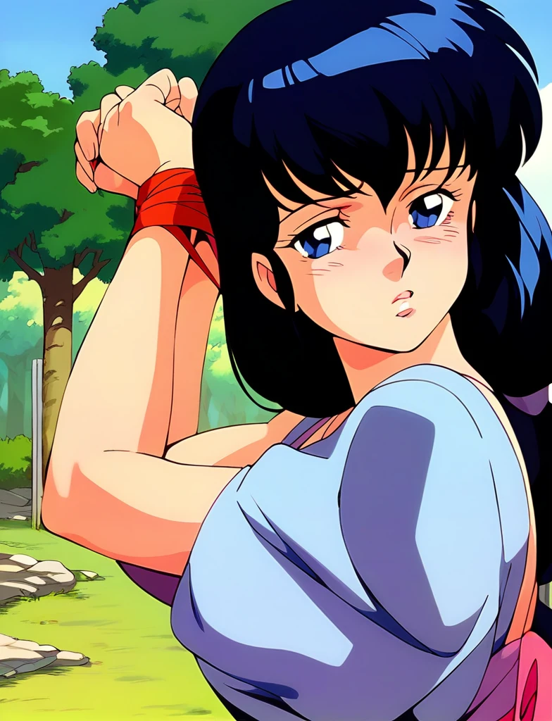kyoko,score_9,score_8_upper,score_7_upper,sauce_anime,One girl,alone,Good、pubic hair、In underwear、Sad face、downpour、soaked、in the forest、stand、to be 、bondageose、pubic hair、