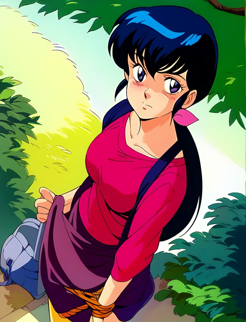 kyoko,score_9,score_8_upper,score_7_upper,sauce_anime,One girl,alone,Good、pubic hair、In underwear、Sad face、downpour、soaked、in the forest、stand、to be tied up、bondage、Bold Pose、pubic hair、