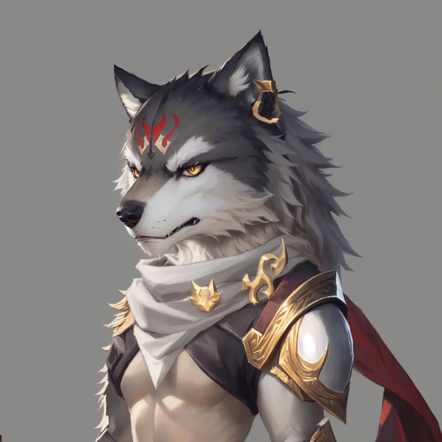 Fierce wolf image，Wearing a scarf，Holding a sword, Anthropomorphic wolf male, female Anthropomorphic wolf, an Anthropomorphic wolf, Anthropomorphic wolf, Wolf Armor, Anthropomorphic wolf脸, Werewolf in shining armor, Furry character portrait, fantasy wolf portrait, Anthropomorphic wolves, Furry wolf