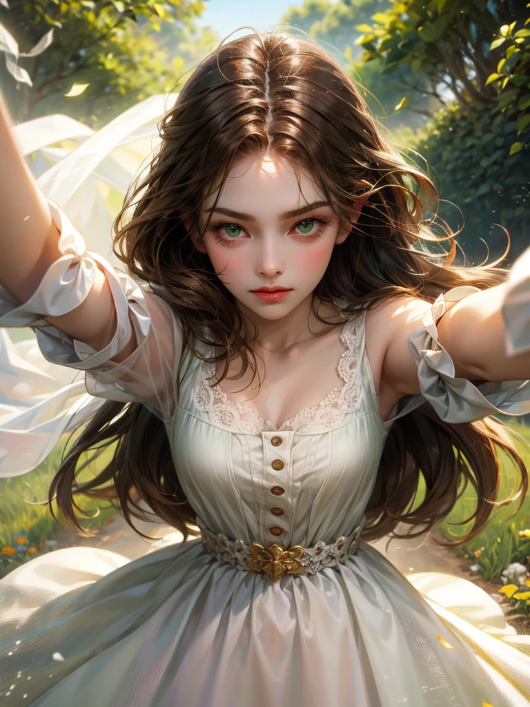 Brown hair, green eyes, 1 girl