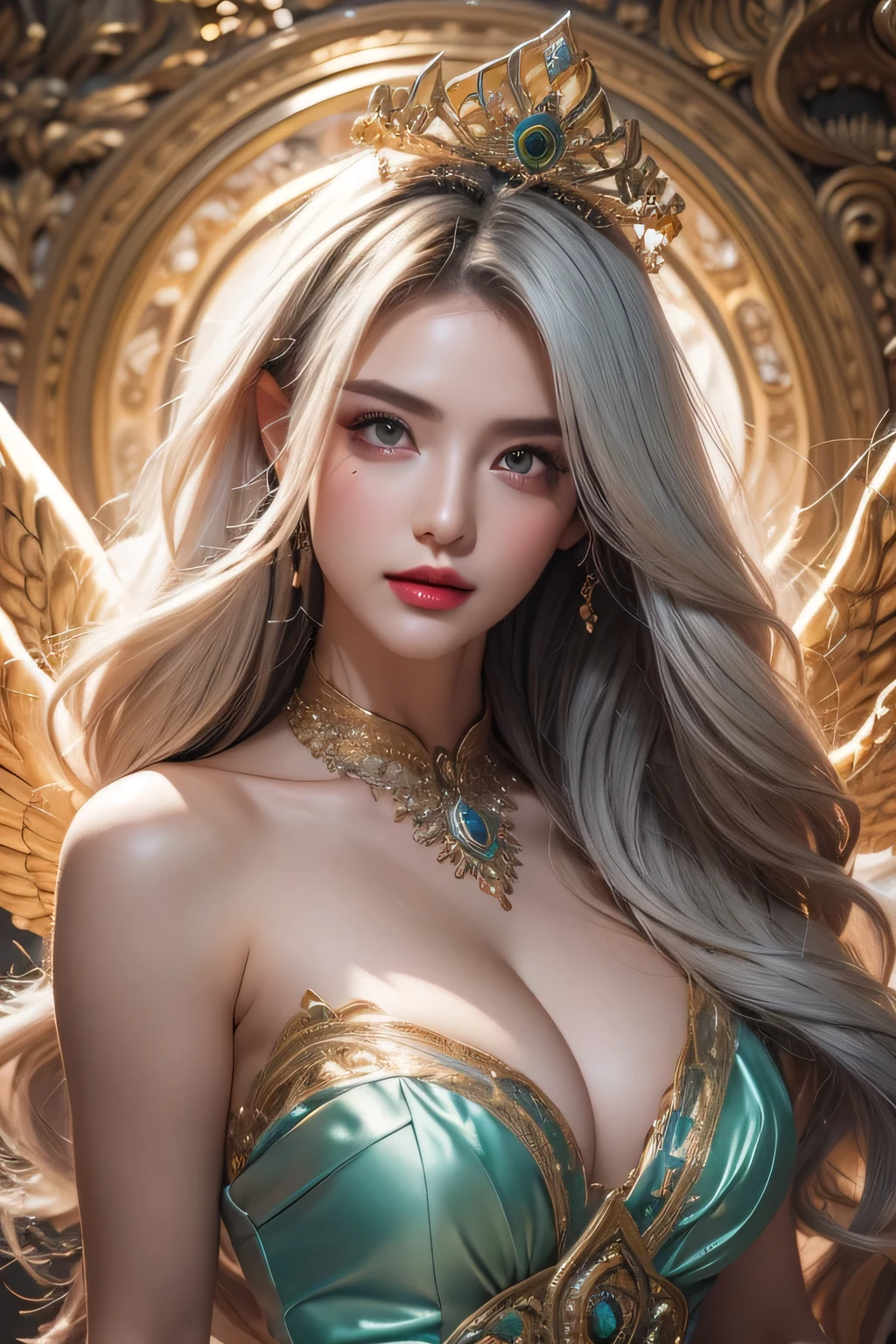 High-quality work,Realistic works,Super premium graphics,8K HD CG works,high quality graphics,High-definition and exquisite CG works,10x pixels,Ultra-fine details:1.1,Advanced technical details:1.1Realistic photo effects,Interior lighting effects:1.5,natural soft light:1.5. Light effect(Virtual light effects:1.8),ultra high resolution,shining dress,sliver long hair,silber hair,transparenthair,high detailed hair(Quality hair details:1.1)Clear eyes,Double eyelids look good,Sharp eye makeup, Create exquisite eyelash makeup, tthin eyebrows, Ultra-detailed eyes,a tall nose, lovely red lips, rosey cheeks, With delicate makeup on her face , pretty face, The face shape is perfectly proportioned,(Advanced facial details:1.1)geometric abstract background, white, Green and blue light, arcane art, Depth of written boundary (get tangled, mandala, geometry abstraction, tangle, get tangled), beautiful, (dynamic angle:1.4), (floating colorful sparkles:1) the most beautiful form of chaos, elegant, brutal designer, bright colors , romanticism, bright colors, glow in the dark, wavy, The nature of symmetry, symmetry, Vertical compact design, paisley pattern, firefly ,cinematic light, sexy woman in armor, legendary warriors , beautiful baby, SEX pose, erotic design , erotic face, erotic pose, Pore white hair, , Big eyes, sexy eyes, whole bodyタトゥーだらけ, red lips, sexy lips, sexy face, naked, erotic, erotic pose, whole body, fall angel, , angle of death, holly angel,Women's artwork,Dress full body video,Realism,Amazing Cleavage,My eyes are very bright today