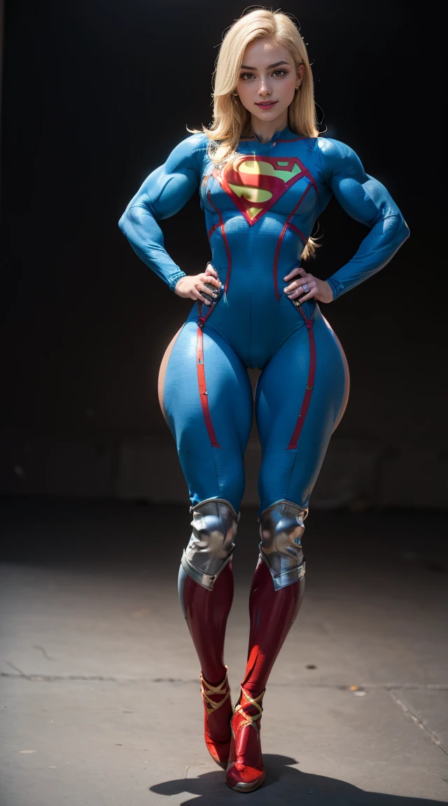 (Muscular:1.8), (thick thighs:1.7),
blonde female, supergirl, big smile,
earrings, lipstick, eyeshadow,
small breasts,
(full body suit, bodysuit:1.8),
looking at viewer, three quarter view,
flying, in midair, rim lighting, two tone lighting, dim lighting, bokeh, detailed skin, detailed eyes