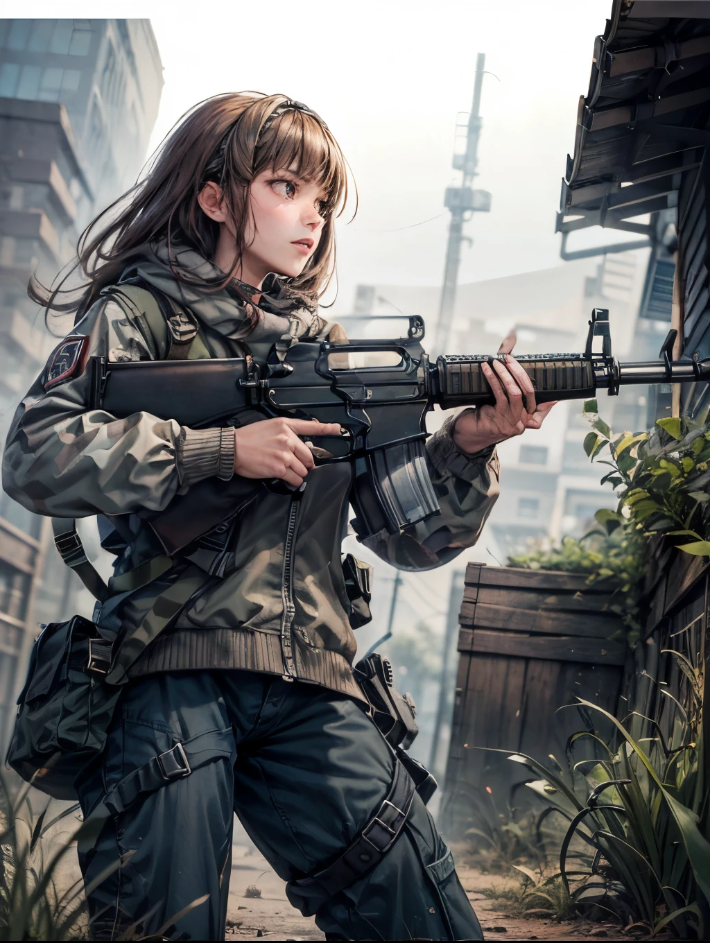 (masterpiece, best quality:1.2), solo, 1girl, using an m16a2, cowboy shot, cinematic composition, dynamic pose, high 