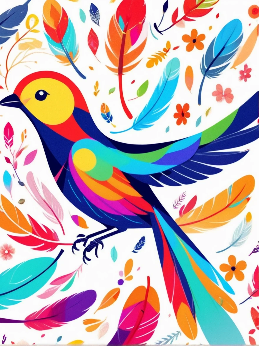 Abstract art illustrtion colorful, Bird and flower feathers, HD
