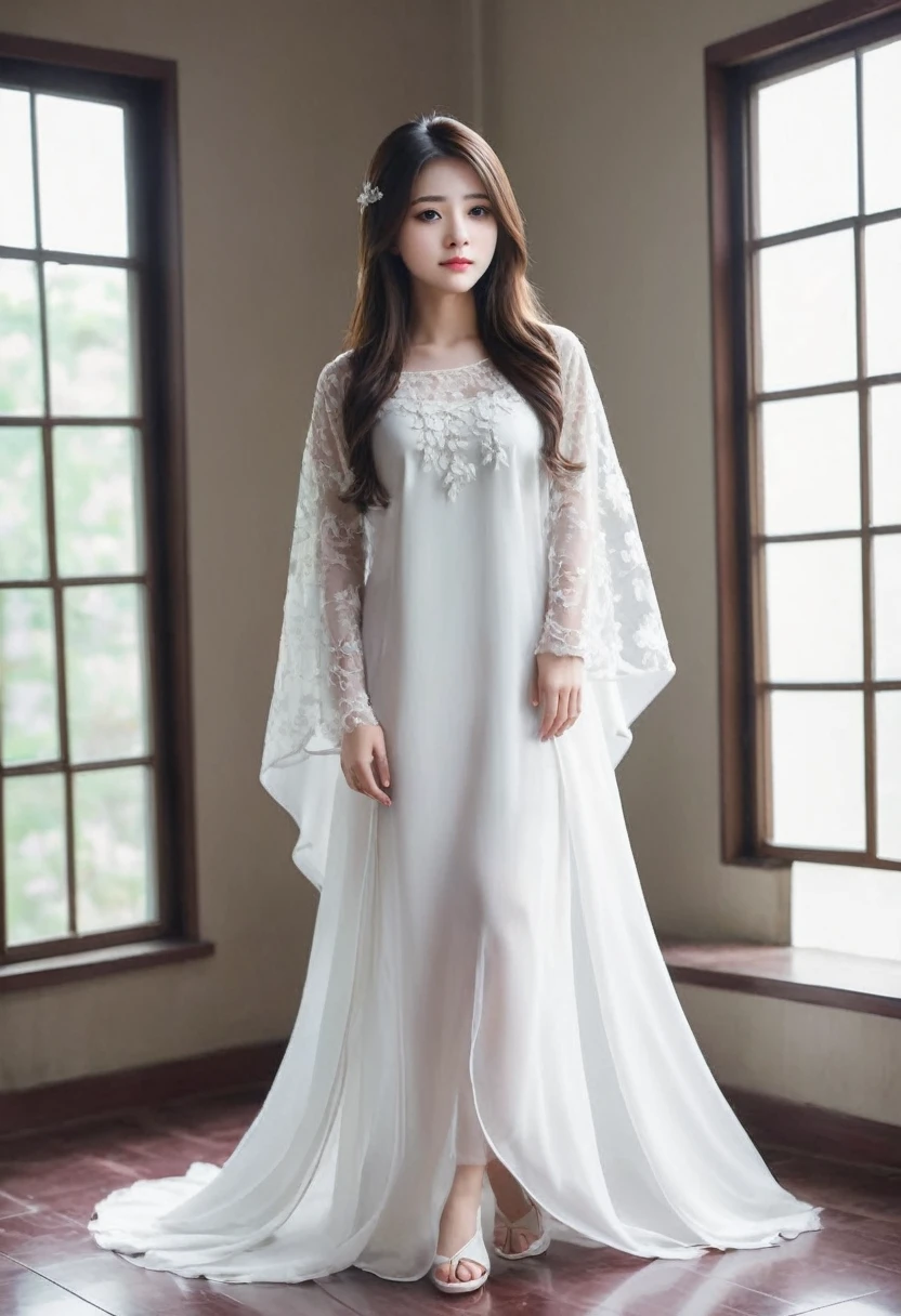 innocent mytries beautiful abundant girl wearing full cover dress realistic image