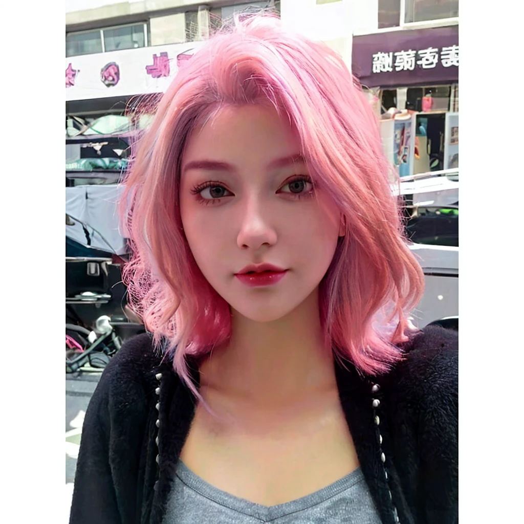 8K high quality，1 woman，Pink Hair：1.5