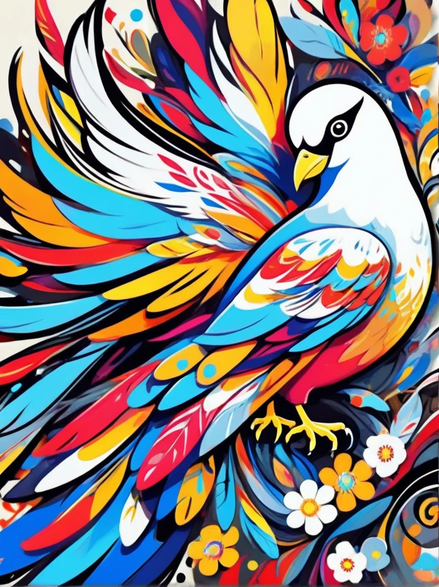 Abstract art illustrtion colorful, Bird and flower feathers, HD
