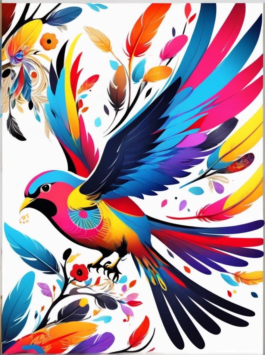 Abstract art illustrtion colorful, Bird and flower feathers, HD