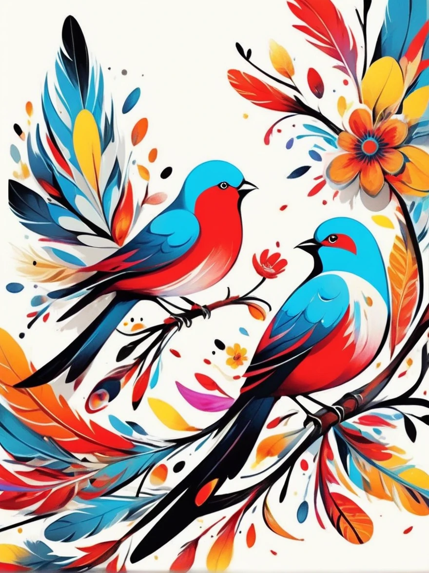Abstract art illustrtion colorful, Bird and flower feathers, HD