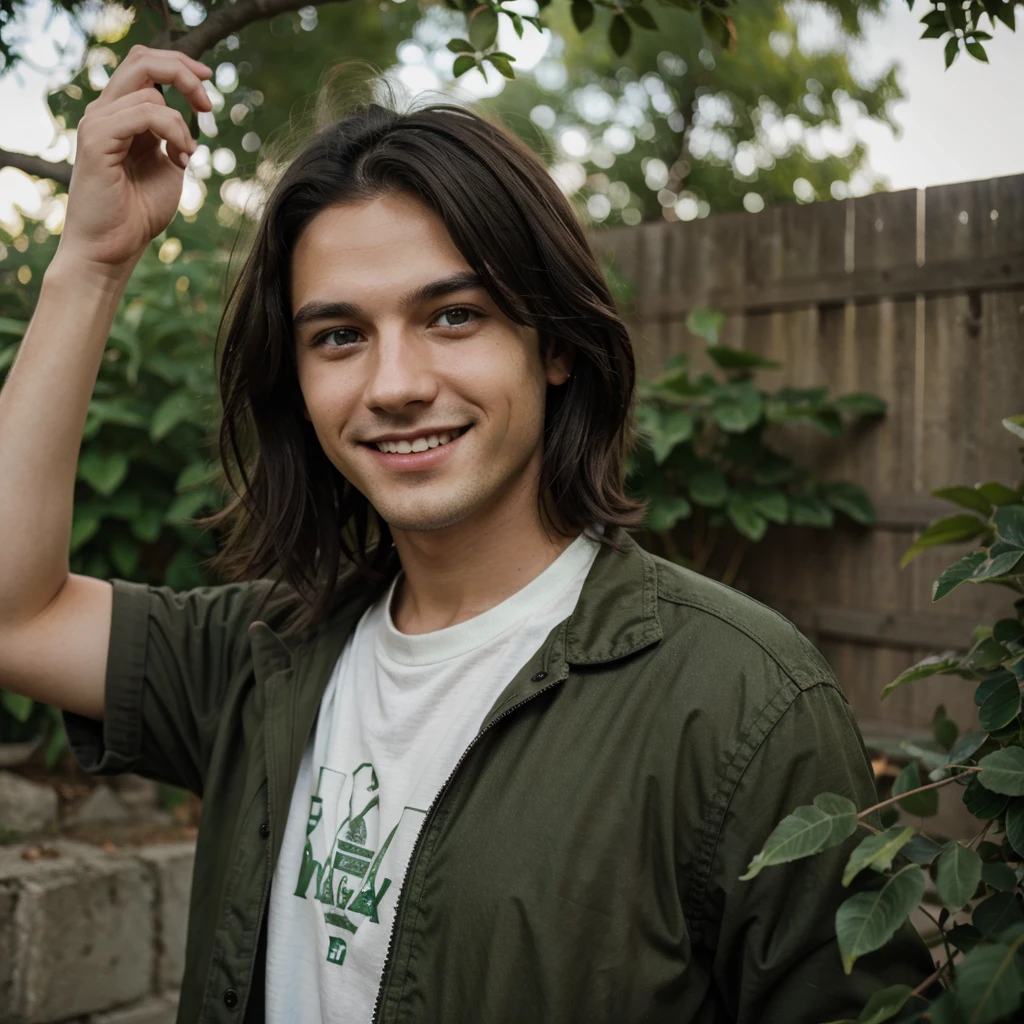 boy, dark hair, smile, green eyes