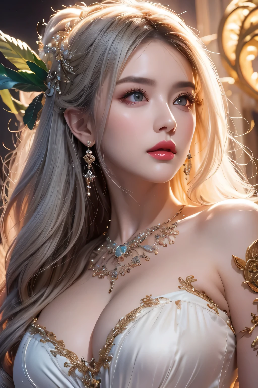 High-quality work,Realistic works,Super premium graphics,8K HD CG works,high quality graphics,High-definition and exquisite CG works,10x pixels,Ultra-fine details:1.1,Advanced technical details:1.1Realistic photo effects,Interior lighting effects:1.5,natural soft light:1.5. Light effect(Virtual light effects:1.8),ultra high resolution,shining dress,sliver long hair,silber hair,transparenthair,high detailed hair(Quality hair details:1.1)Clear eyes,Double eyelids look good,Sharp eye makeup, Create exquisite eyelash makeup, tthin eyebrows, Ultra-detailed eyes,a tall nose, lovely red lips, rosey cheeks, With delicate makeup on her face , pretty face, The face shape is perfectly proportioned,(Advanced facial details:1.1)geometric abstract background, white, Green and blue light, arcane art, Depth of written boundary (get tangled, mandala, geometry abstraction, tangle, get tangled), beautiful, (dynamic angle:1.4), (floating colorful sparkles:1) the most beautiful form of chaos, elegant, brutal designer, bright colors , romanticism, bright colors, glow in the dark, wavy, The nature of symmetry, symmetry, Vertical compact design, paisley pattern, firefly ,cinematic light, sexy woman in armor, legendary warriors , beautiful baby, SEX pose, erotic design , erotic face, erotic pose, Pore white hair, , Big eyes, sexy eyes, whole bodyタトゥーだらけ, red lips, sexy lips, sexy face, naked, erotic, erotic pose, whole body, fall angel, , angle of death, holly angel,Women's artwork,Dress full body video,Realism,Amazing Cleavage,My eyes are very bright today