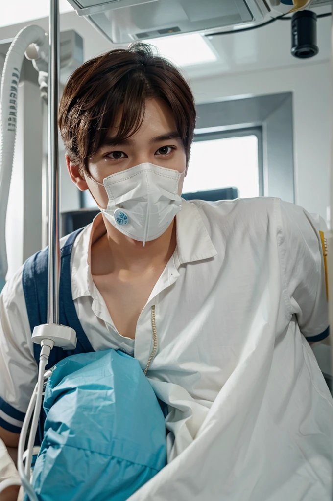 baekhyun in hospital with oxygen mask
