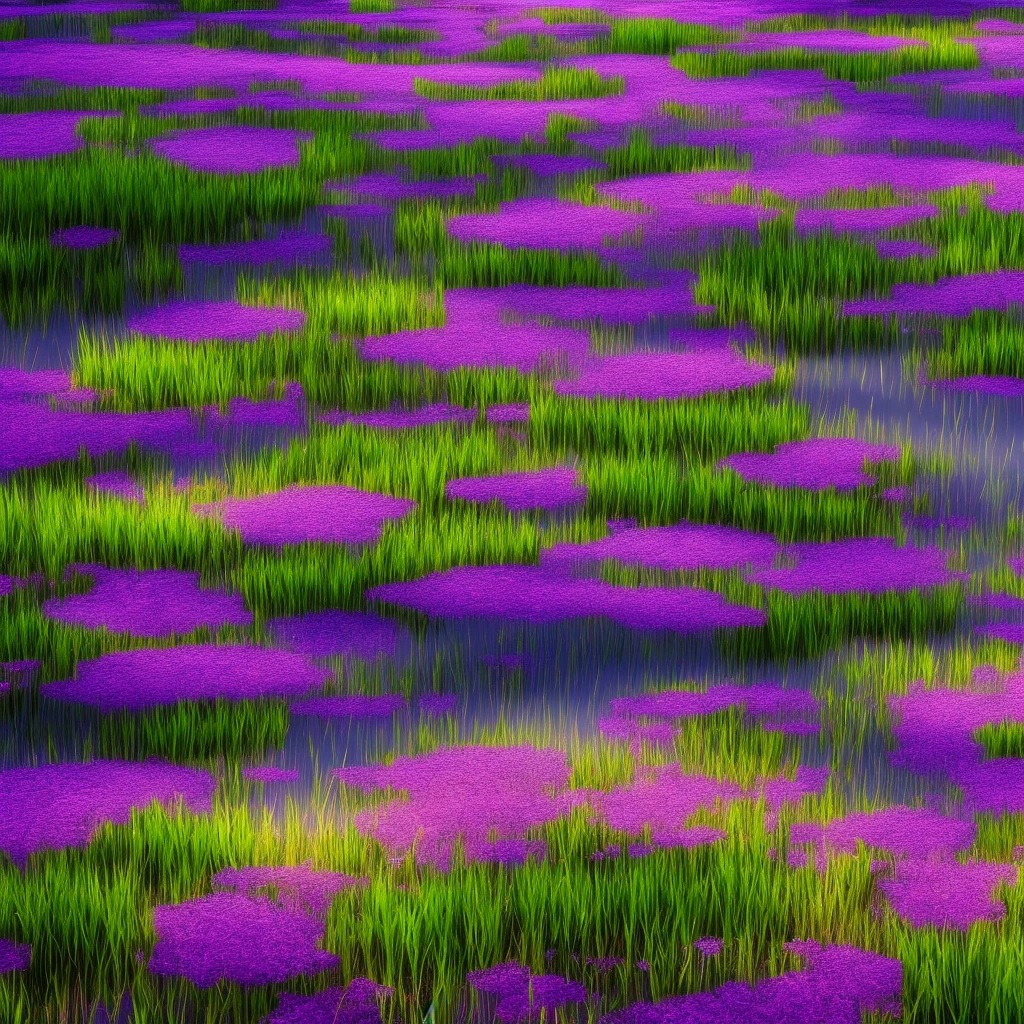 masterpiece, best quality, (Extremely detailed CG unity 8k wallpaper),Water Ripples,Fantastic scene,Surrounded by purple grass