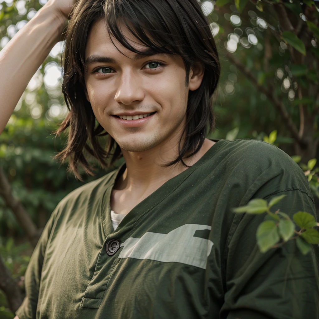 boy, dark hair, smile, green eyes, Anime, ivangai