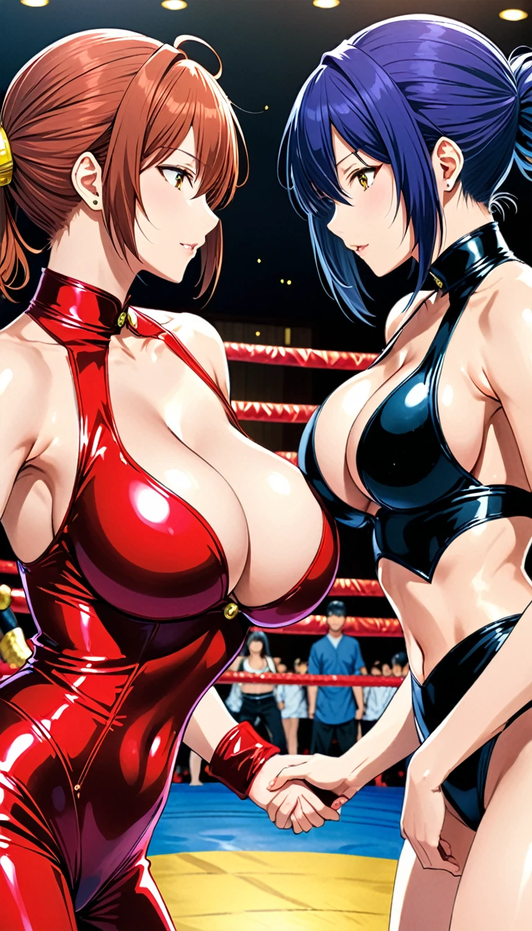 (in style of Takeshi Obata:1.3),
(+18) , (Top quality, masterpiece), Japanese personal model, colossal, oil Wrestling suit, two enchanting women, breast cleavage, dojo, image quality at the highest level, in a close and intense fight,