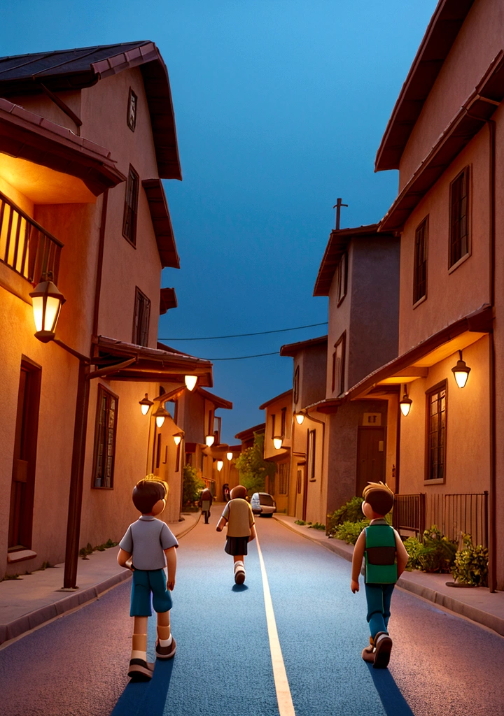 a road ,boys wandering on road