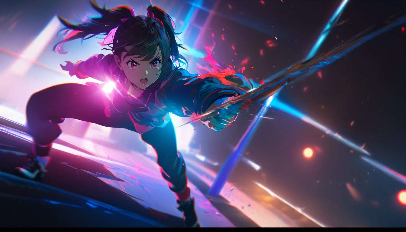 1girl, twintail girl, fighting, high kick, anime style, perfect face, long eyelashes, cinematic angle, cinematic lighting, cinematic shadows, (best quality,8k,highres,:1.2),ultra-detailed,vivid colors,HDR,UHD,studio lighting,ultra-fine painting,sharp focus,physically-based rendering,extreme detail description,professional