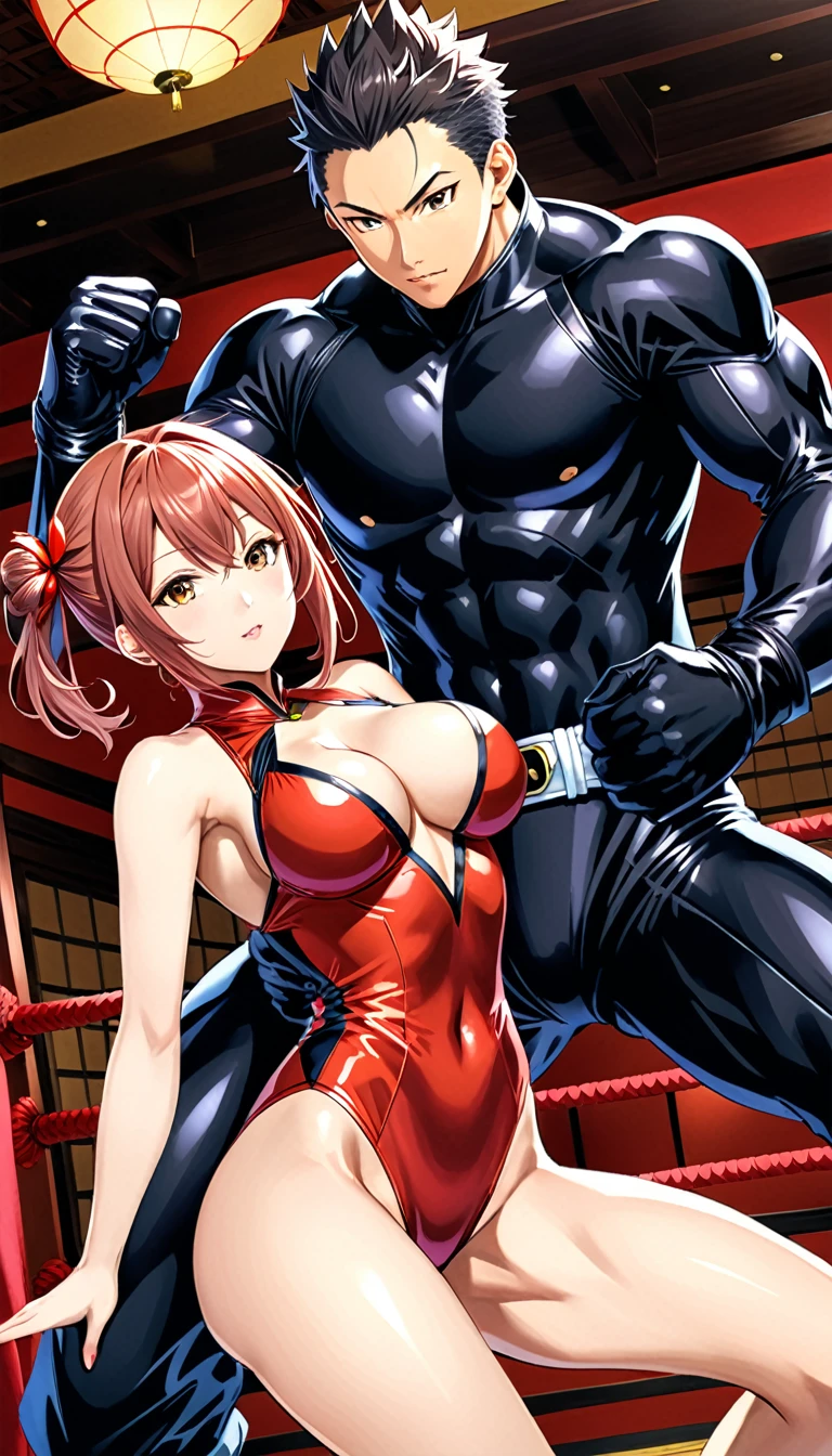 (in style of Takeshi Obata:1.3),
(+18) , (Top quality, masterpiece), Japanese personal model, colossal, grappling suit, two enchanting women, breast cleavage, dojo, image quality at the highest level, in a close and intense fight, 