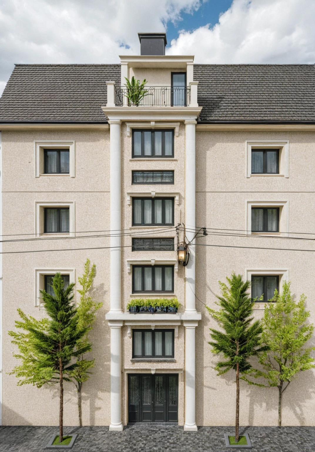 Raw photo,Masterpiece, high quality, best quality, authentic, super detail,
exterior, outdoors, house style neoclassic on the street ,aiaigroup,
road,pavement, grass, trees, sky, cloud, (day:1.1)