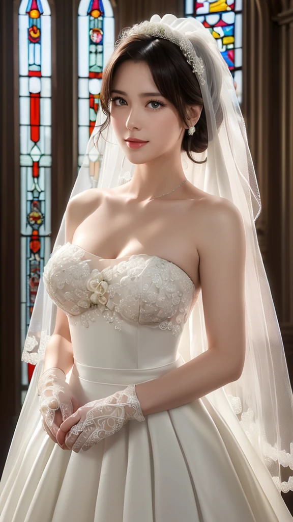 NSFW、Panoramic viewing angle、Pussy Real、Breast Real、Mastepiece、It is high resolution.、Photo woman、Detailed digital illustration、Wavy Long Hair、Folded ponytail、Detailed eyes、Shiny Hair、((Naked in a bridal dress:1.6))、Very beautiful woman、The eyes are double、Normal chest、Bust A cup、high resolution、high quality、Detailed background、((The chapel was crowded with boys.:1.4))、((Two Arms、Four fingers、One thumb))、((Two Legs、Four fingers、One thumb))、Very beautiful woman、masterpiece、A kind smile:1.3、(((Have sex with a boy:1.6))),(((Creampie:1.6))),