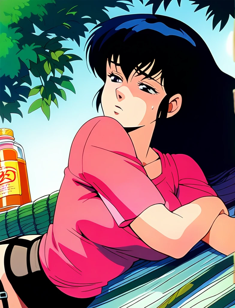 Kyoko,score_9,score_8_superior,score_7_superior,sauce_anime,One girl,alone,View your viewers,soaked,downpour,in the forest,black garter belt,Lying down,Sad face,:d,arms_behind_return,